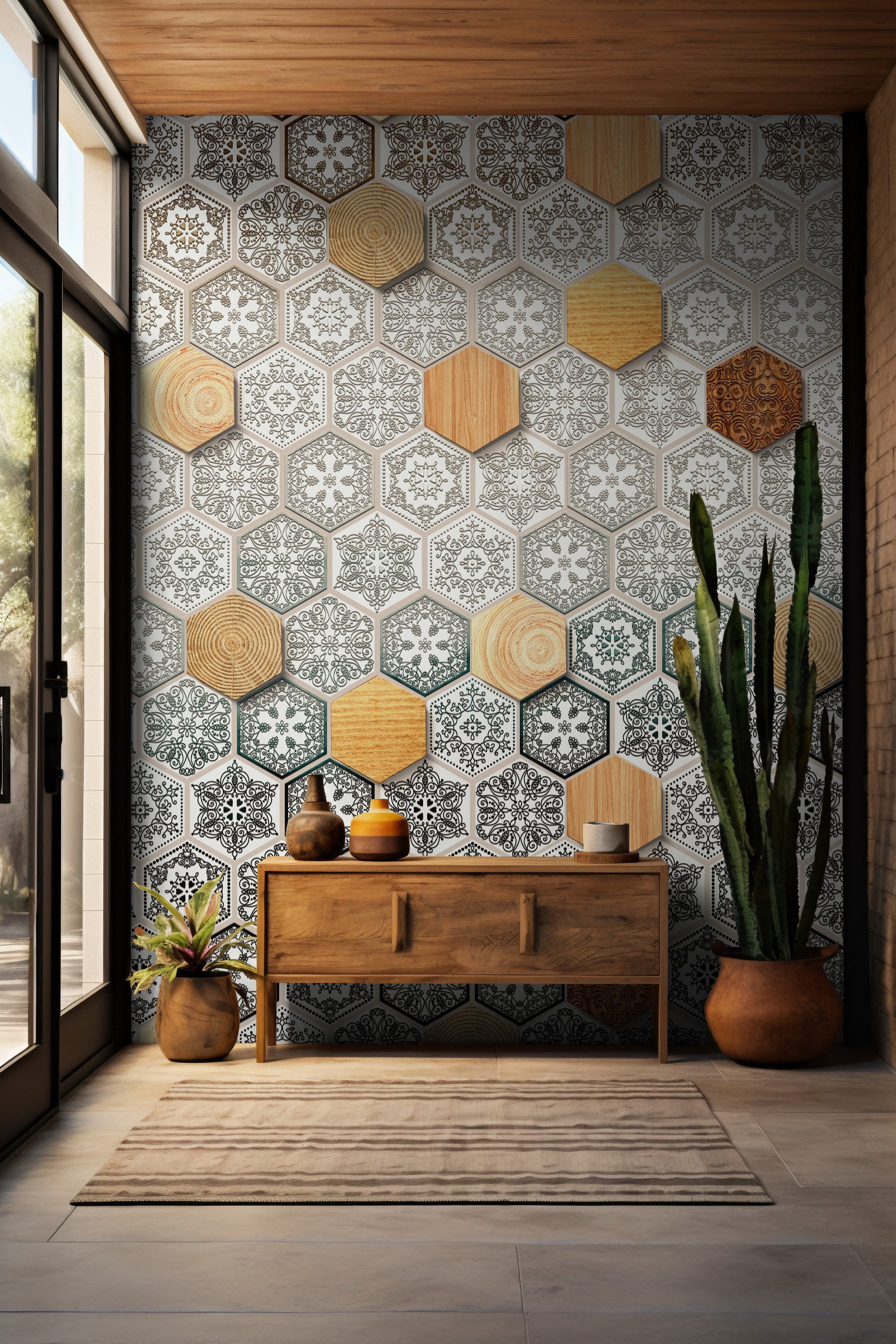 Geometric Elegance: "Shatkon" Wallpaper