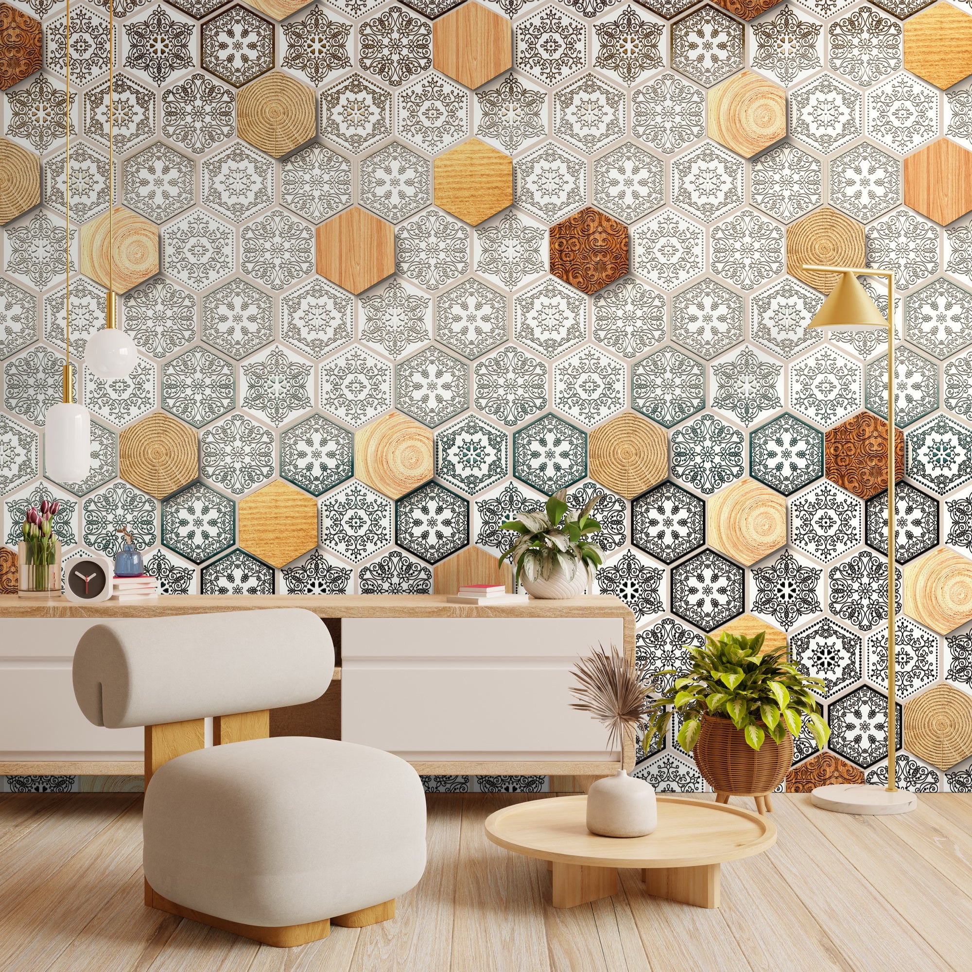 Geometric Elegance: "Shatkon" Wallpaper