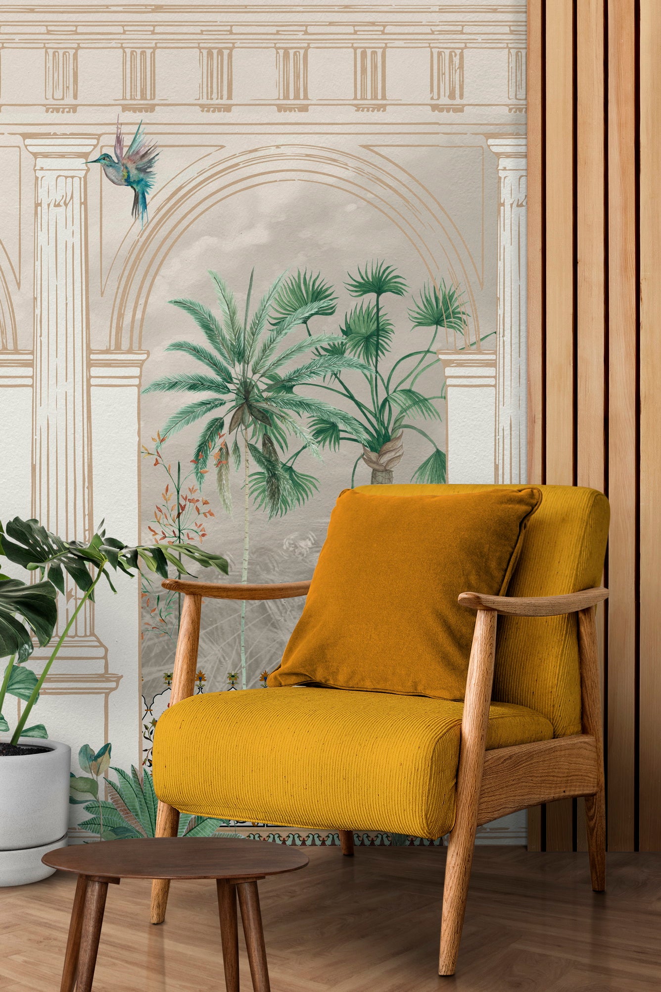 close up of Tropical arches wallpaper - Customized garden and forest wallpaper with palm trees