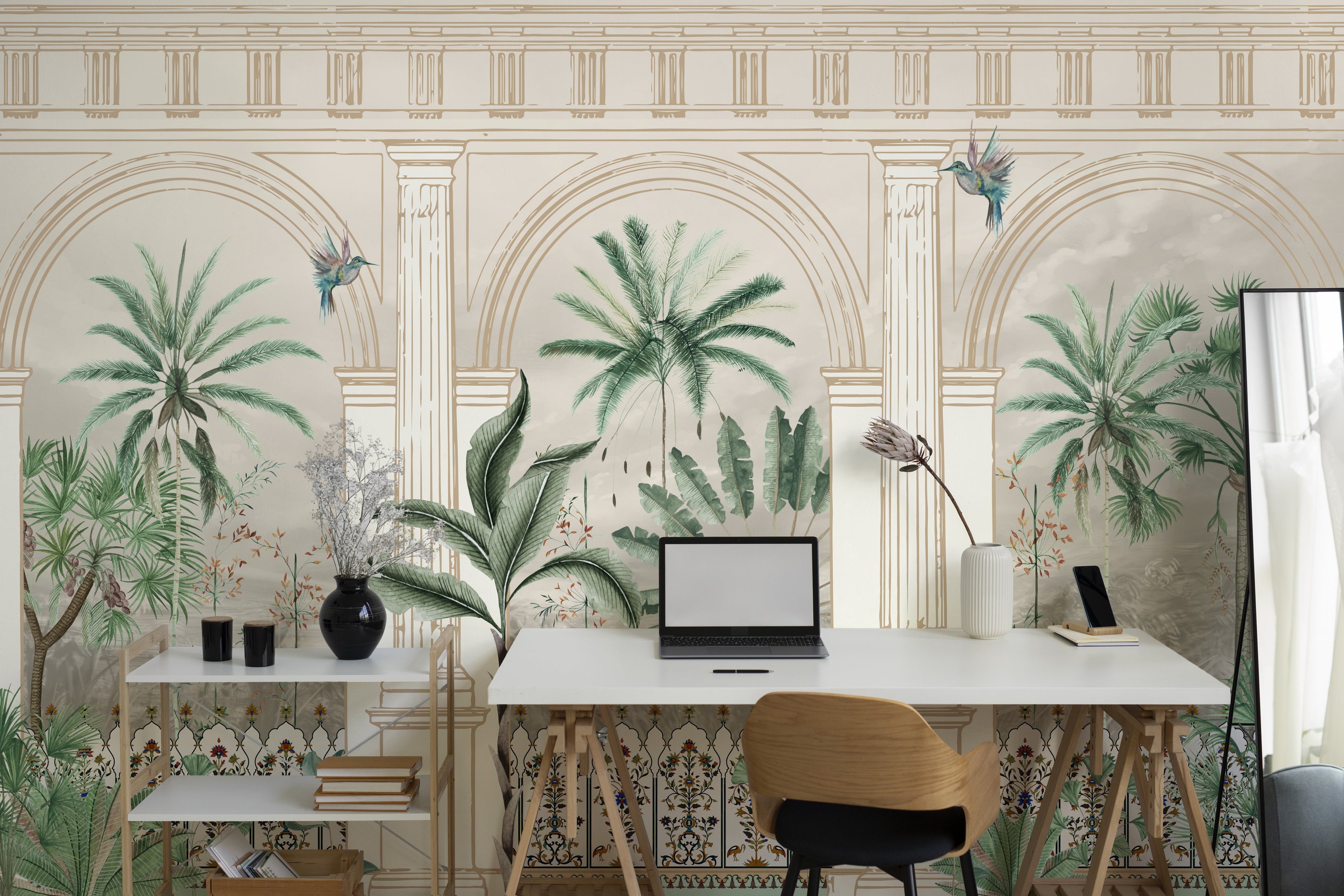 Tropical arches wallpaper - Customized garden and forest wallpaper with palm trees for living room