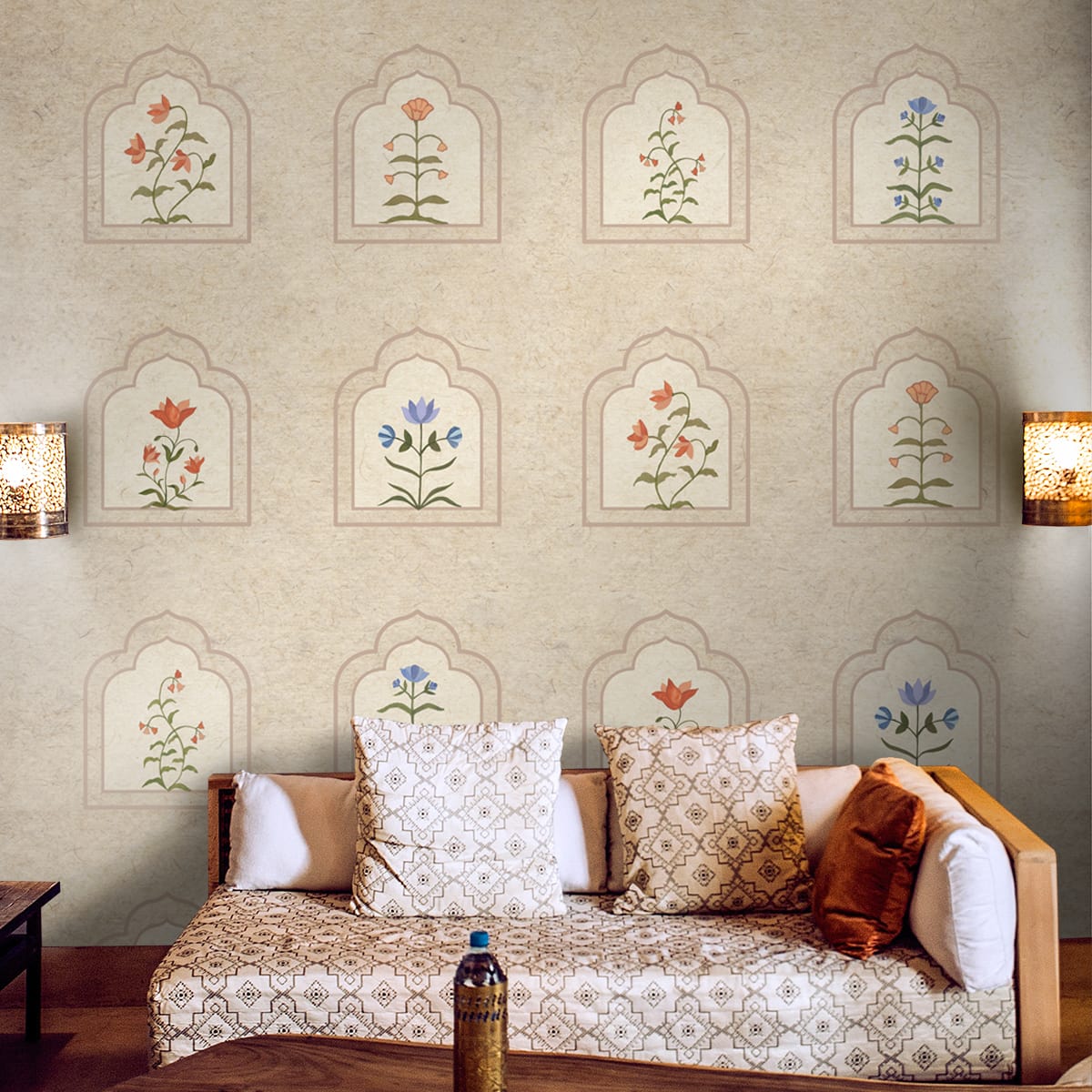 Best floral frames wallpaper showing arch-shaped niches with botanical motifs - customizable wallpaper