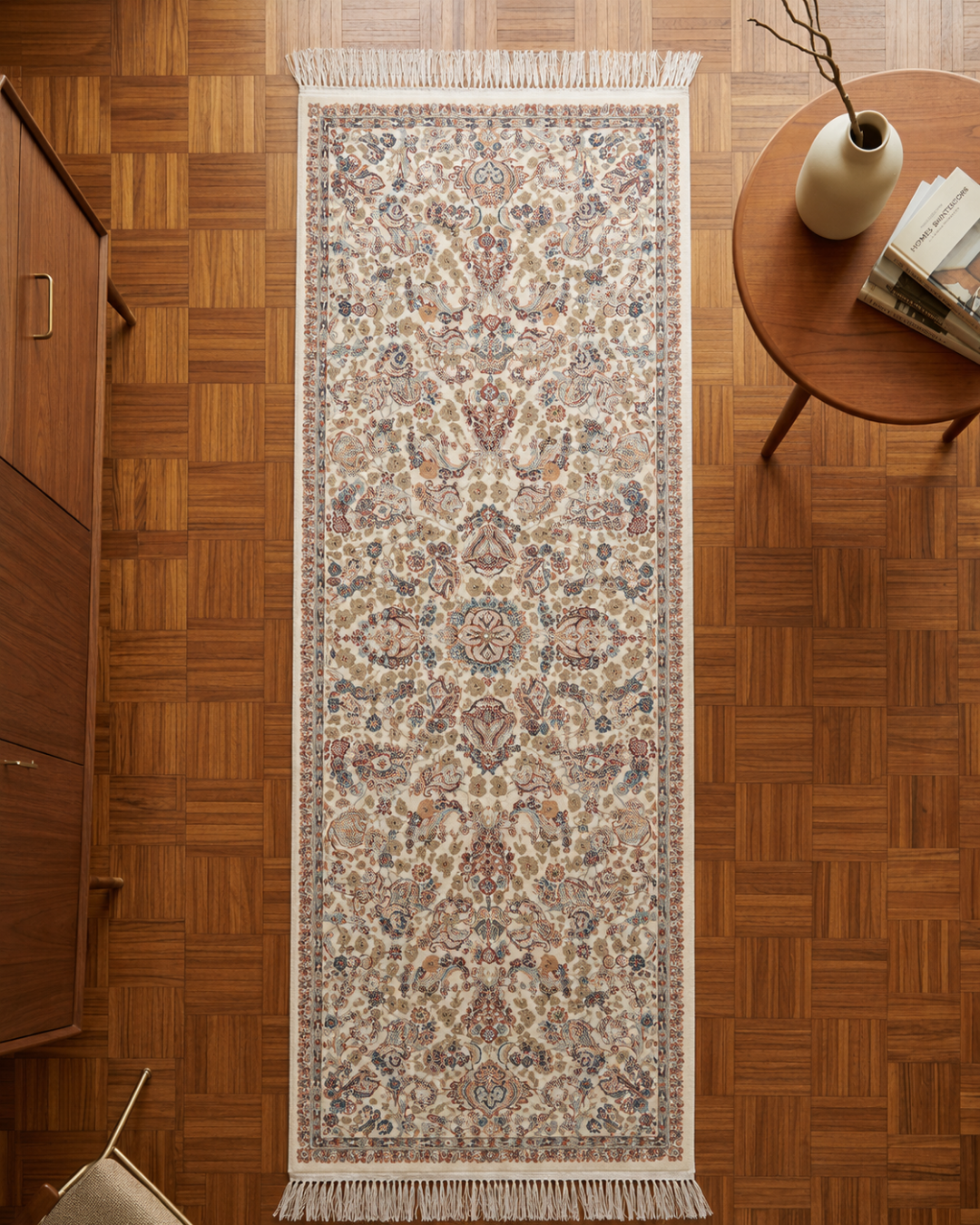 Shabnam Silk & Wool Blend Carpet Runner – Rose Green Garden Panels