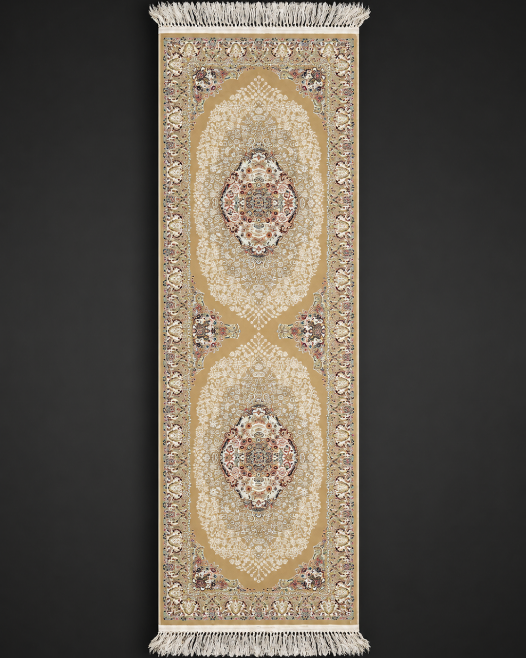 Gulfam Silk & Wool Blend Carpet Runner – Emerald Ivory Medallion Allover