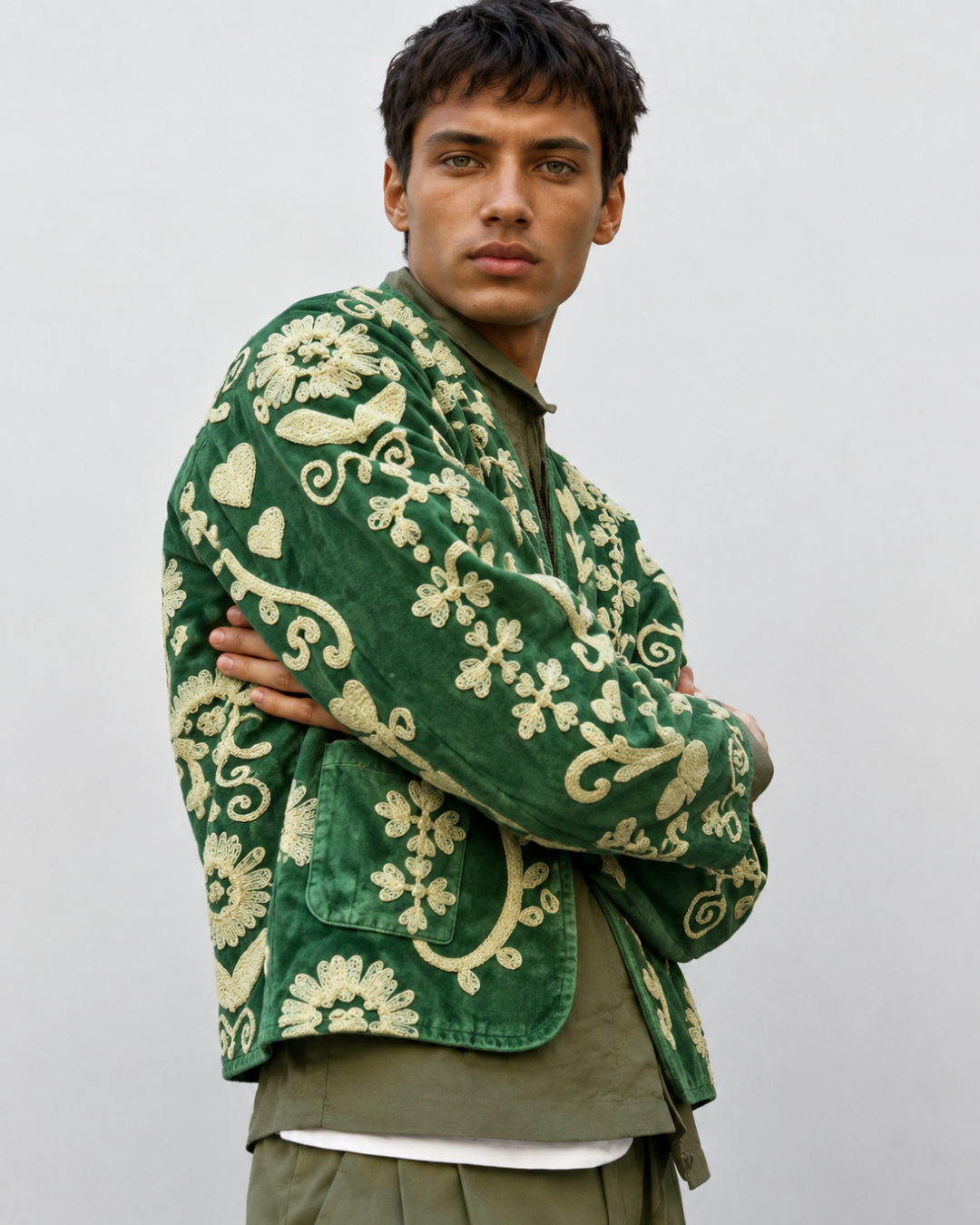 Dilruba Jacket (Unisex) – Emerald Green Ivory Embroidered Jacket