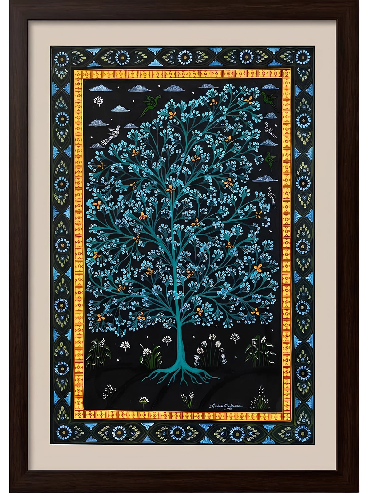 Handpainted – Tree of Life in Teal at Night
