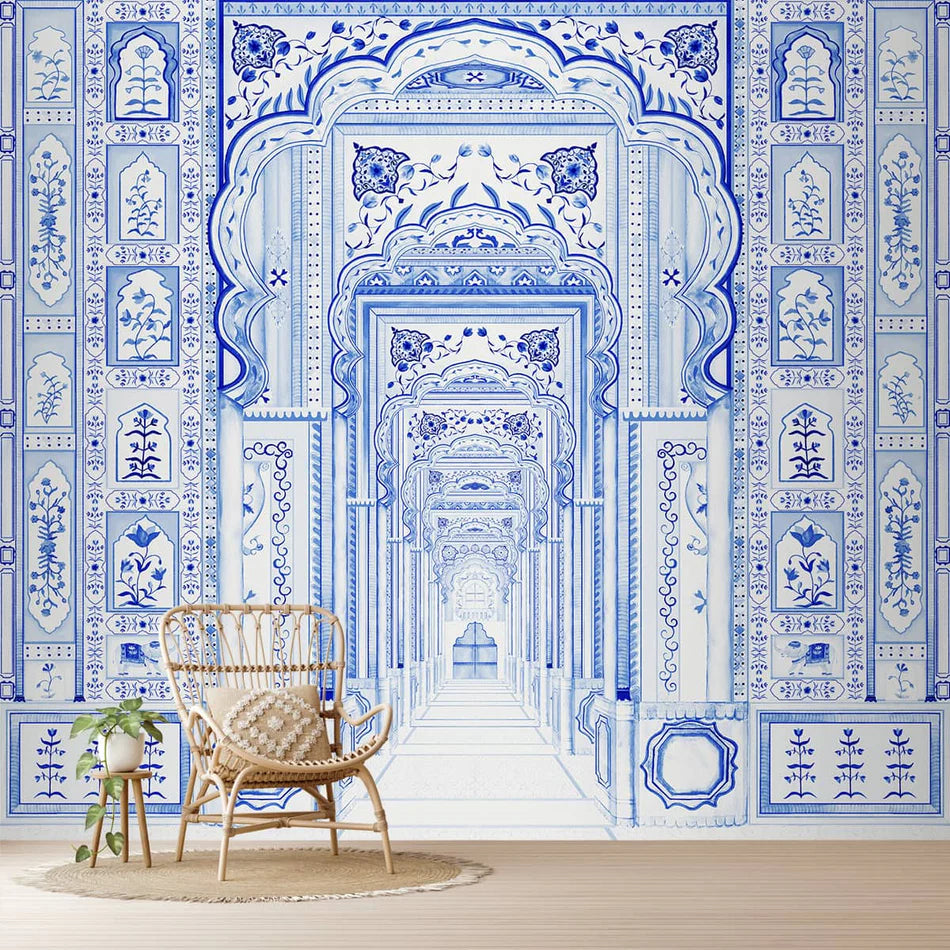 Dilli Darbar Indigo wallpaper - customized indian wallpaper in indigo