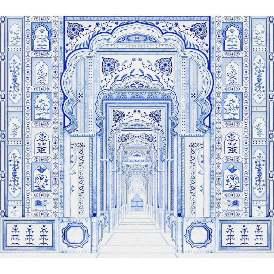 Dilli Darbar Indigo wallpaper - customized indian wallpaper with ornate designs for living room