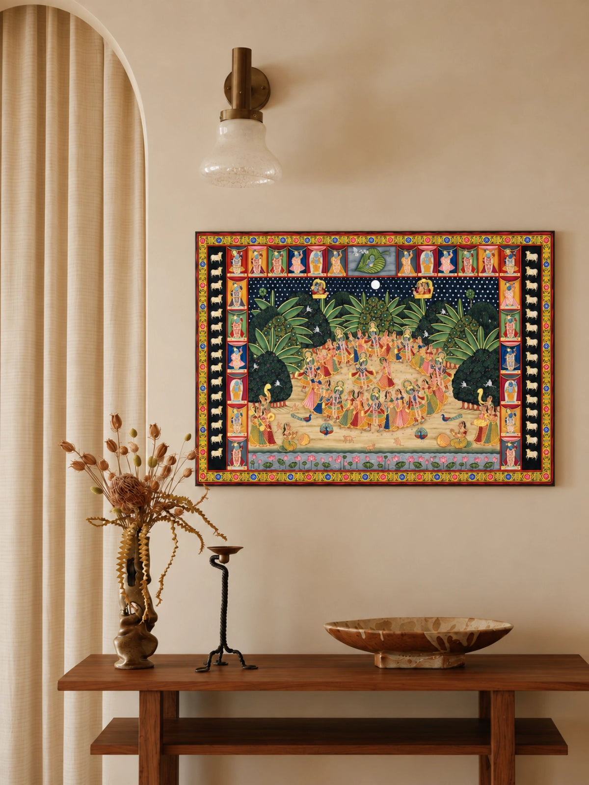 Handpainted – Pichwai – Raas Leela in the Moonlit Grove
