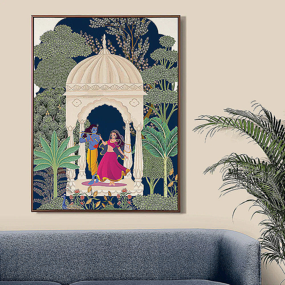 Pichwai Print- Radha and Krishna at the Gazebo