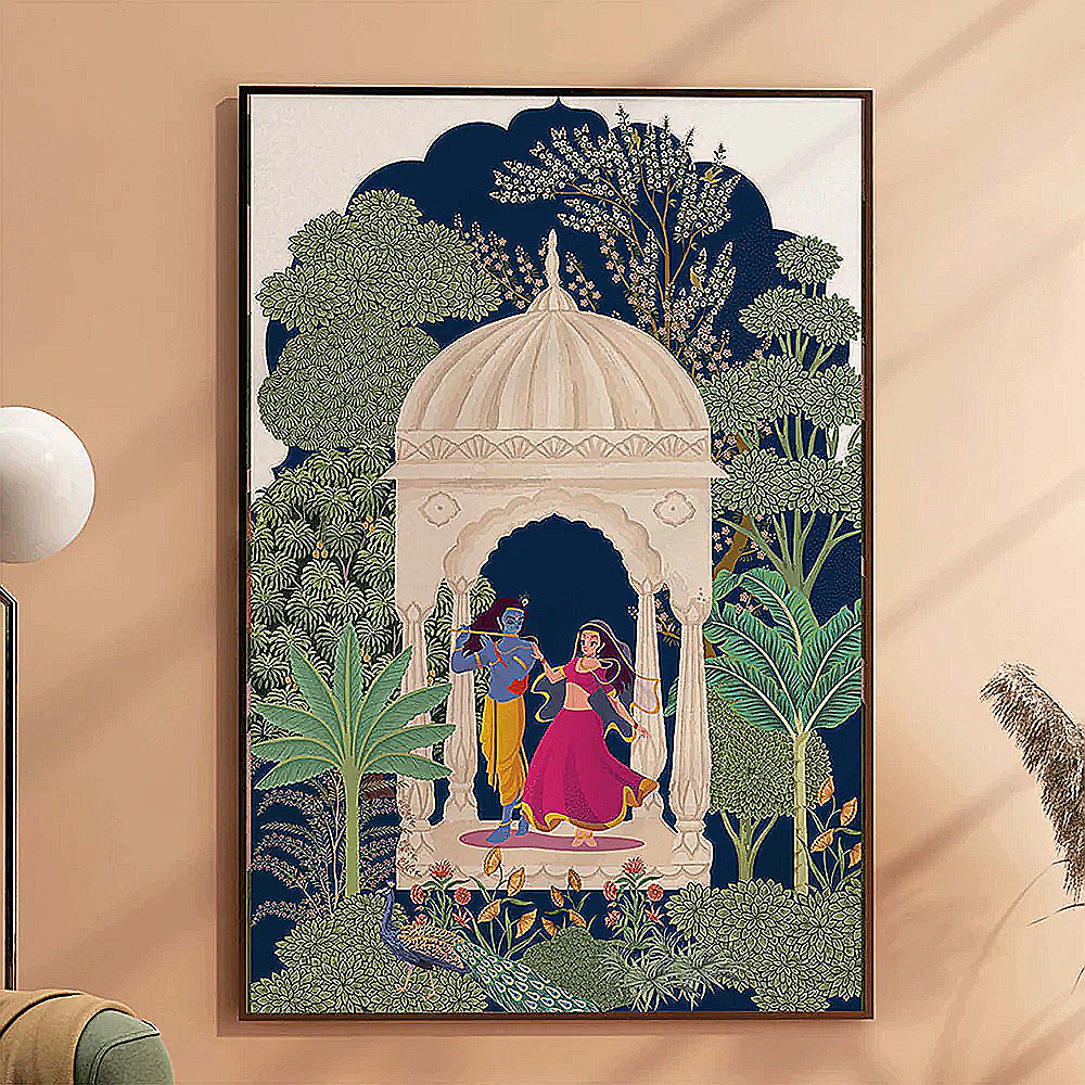 Pichwai Print- Radha and Krishna at the Gazebo
