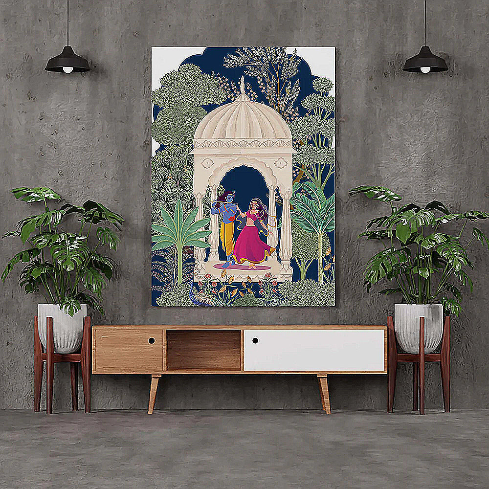 Pichwai Print- Radha and Krishna at the Gazebo