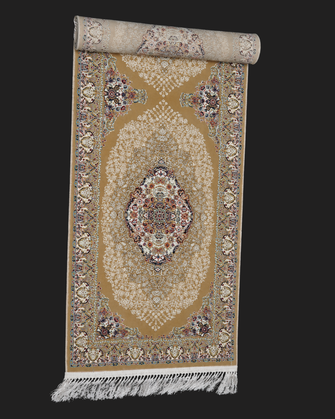 Gulfam Silk & Wool Blend Carpet Runner – Emerald Ivory Medallion Allover