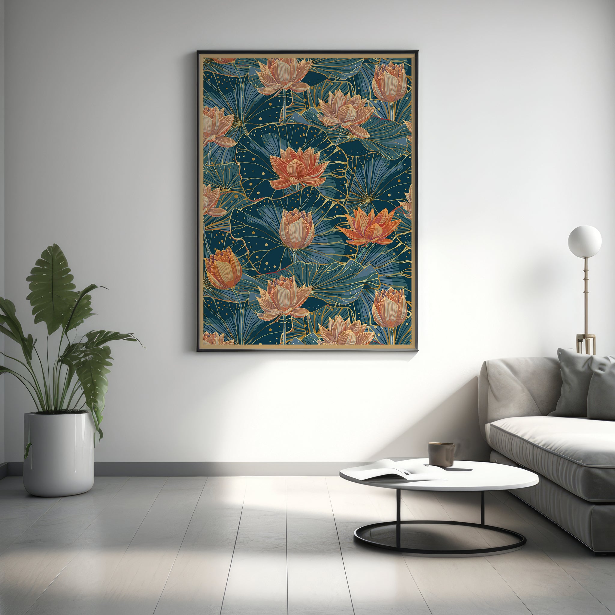 Lotus Symphony: A Pattern of Delicate Blooms Painting