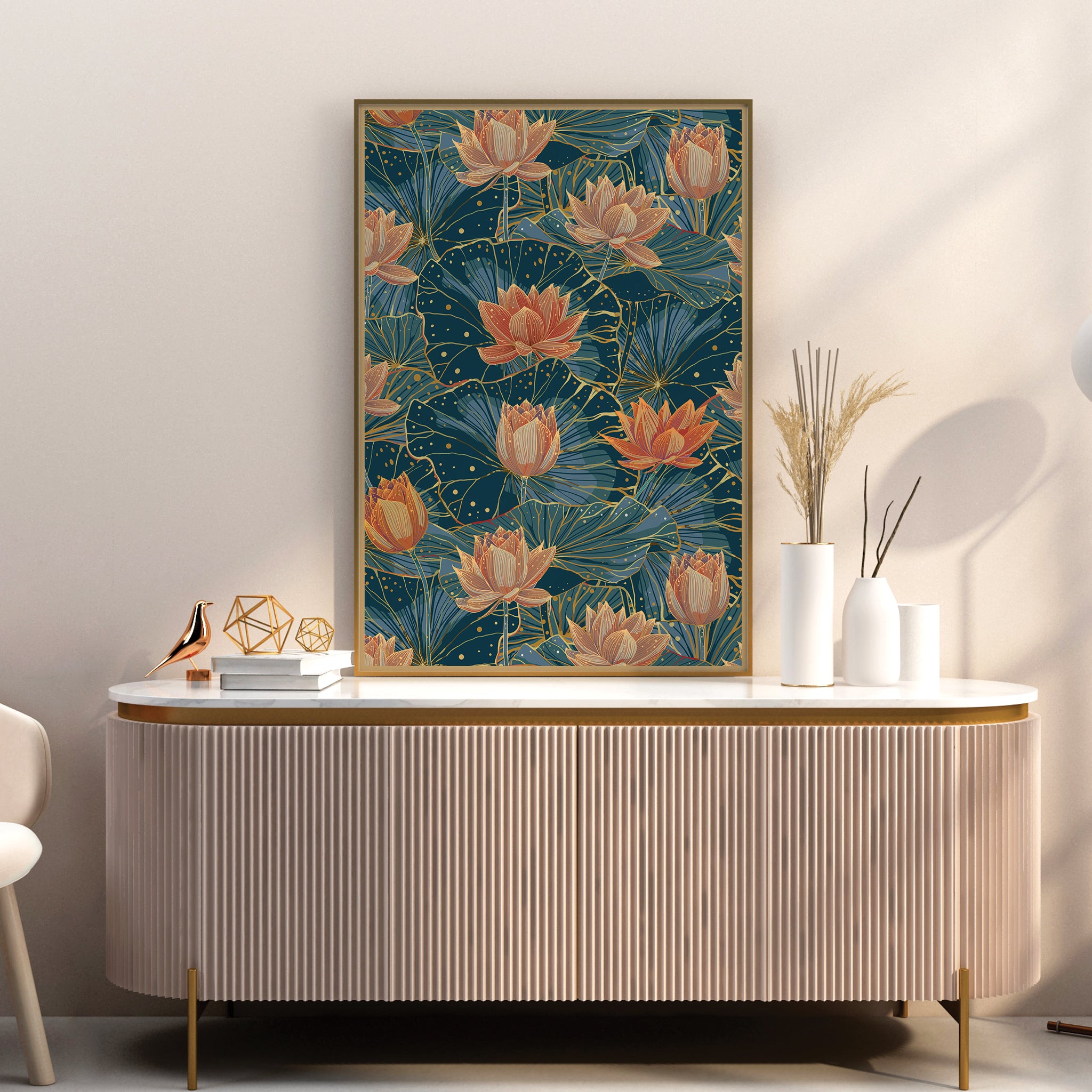 Lotus Symphony: A Pattern of Delicate Blooms Painting