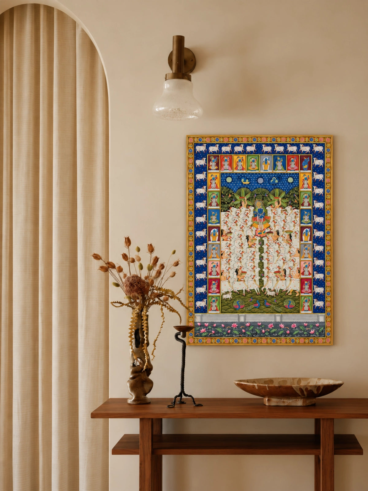 Handpainted – Pichwai – Shrinathji on the Lotus Among the Cows
