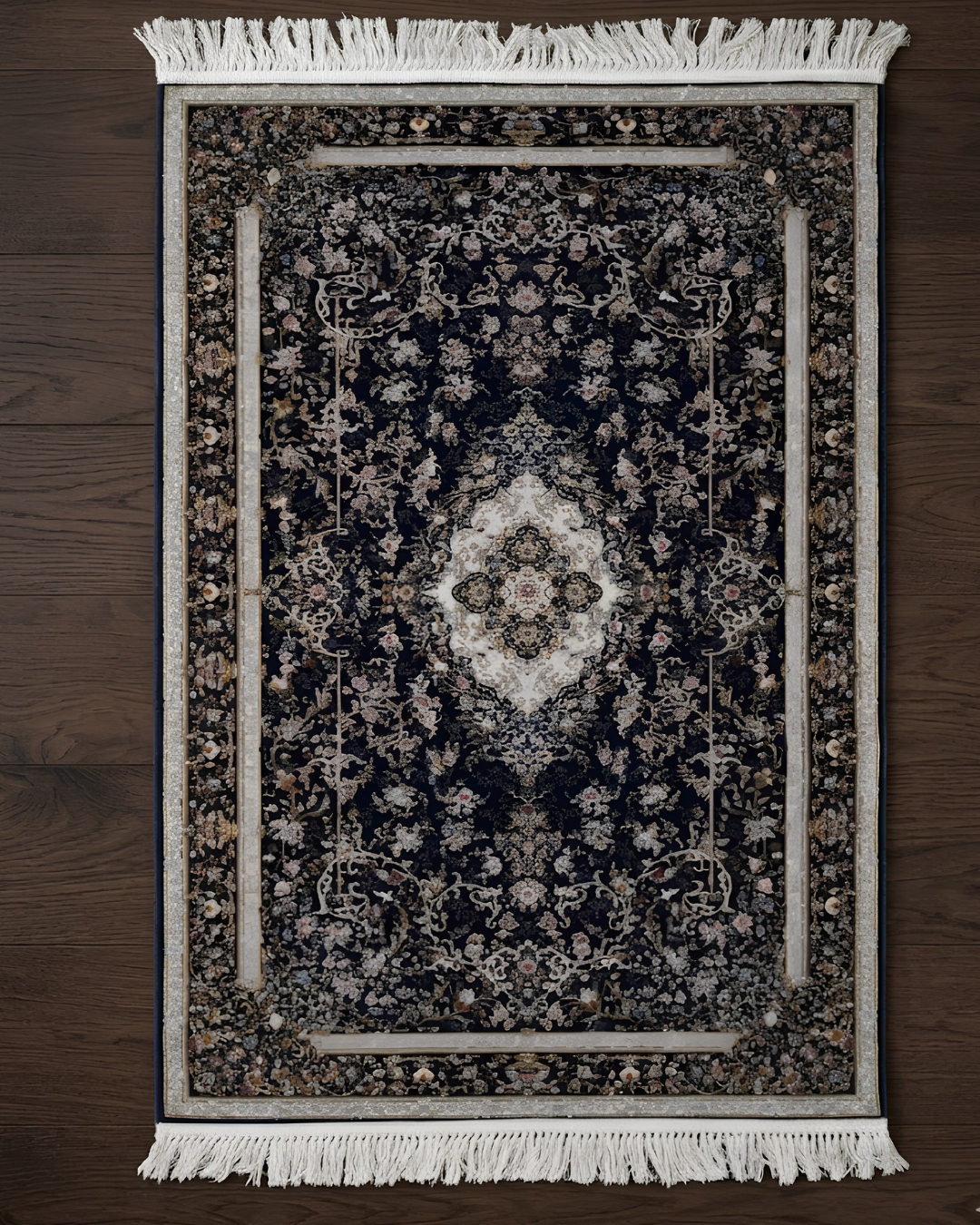 Shabhrang Silk & Wool Blend Carpet – Midnight Diamond Medallion