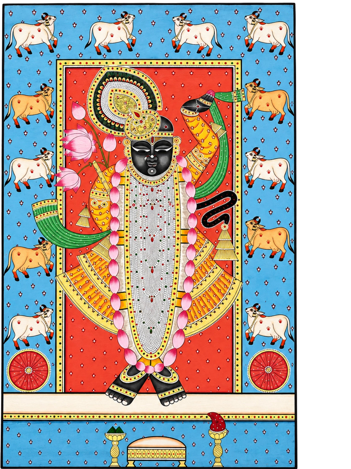 Handpainted – Pichwai – Shrinathji in Ebony and Vermilion