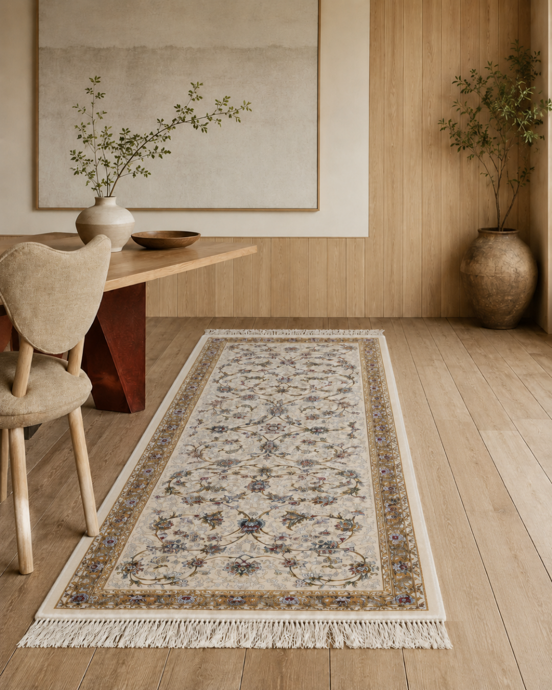 Neelofar Silk & Wool Blend Carpet Runner – Sapphire Floral Allover