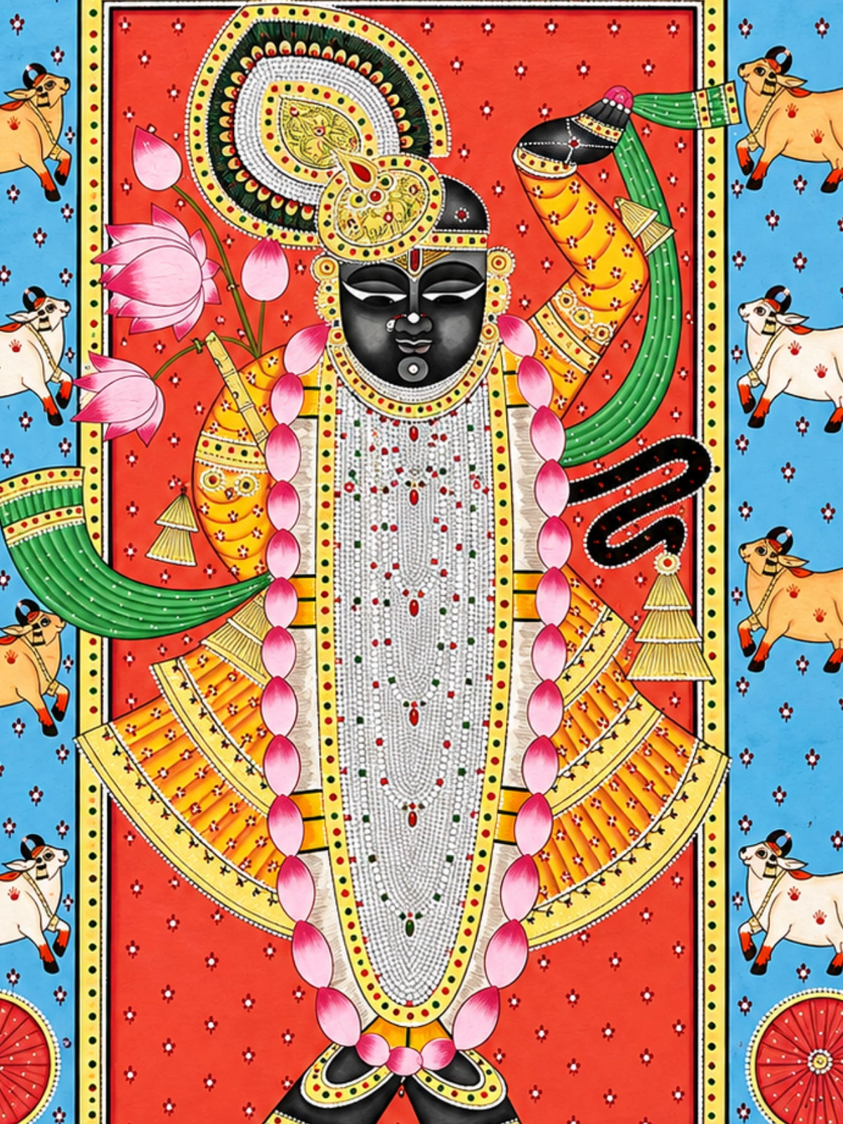 Handpainted – Pichwai – Shrinathji in Ebony and Vermilion