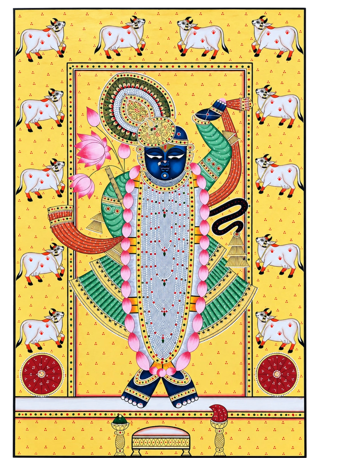 Handpainted – Pichwai – Shrinathji in Marigold Yellow