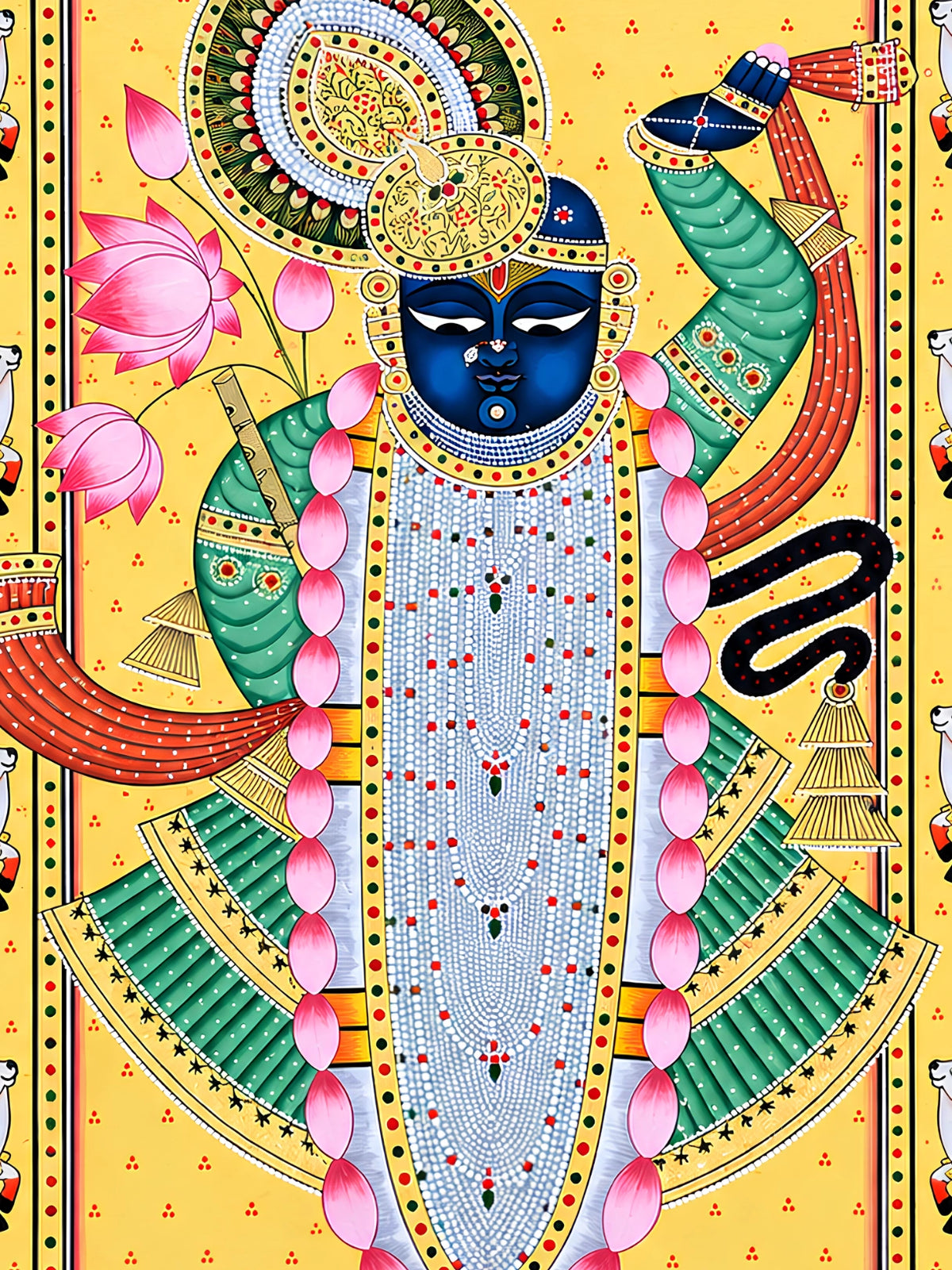 Handpainted – Pichwai – Shrinathji in Marigold Yellow