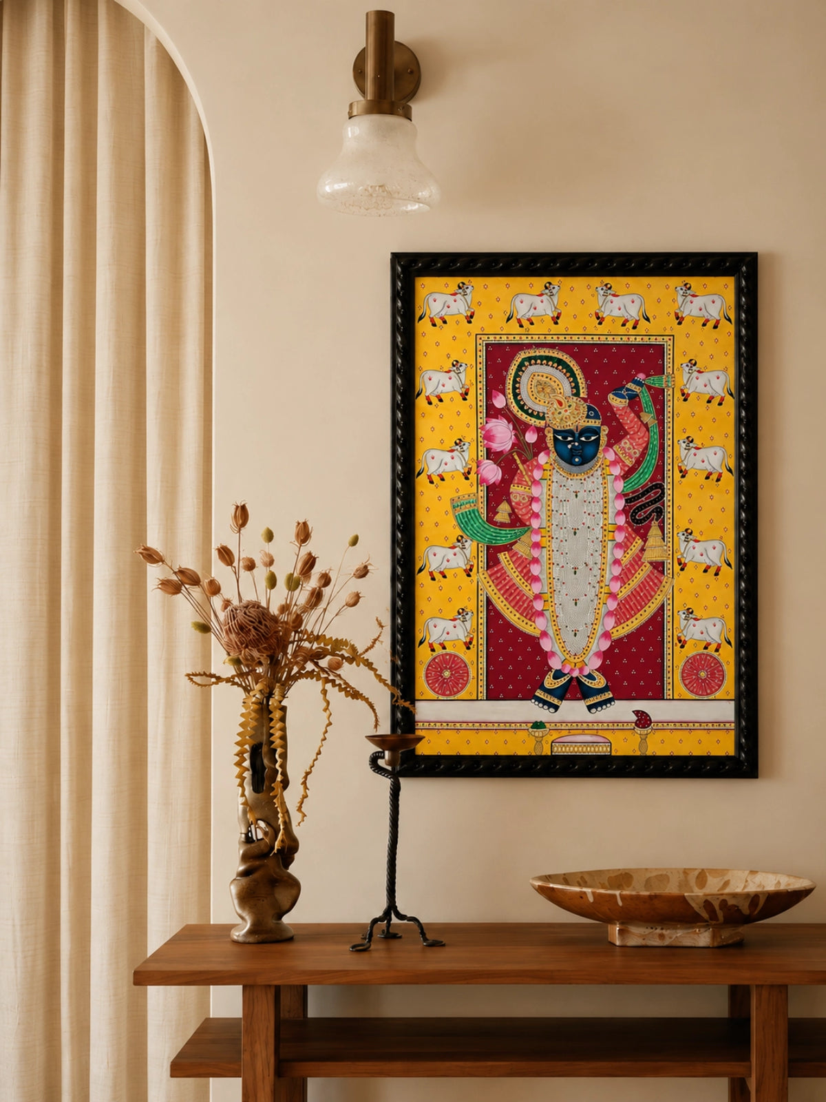 Handpainted – Pichwai – Shrinathji in Garnet and Gold