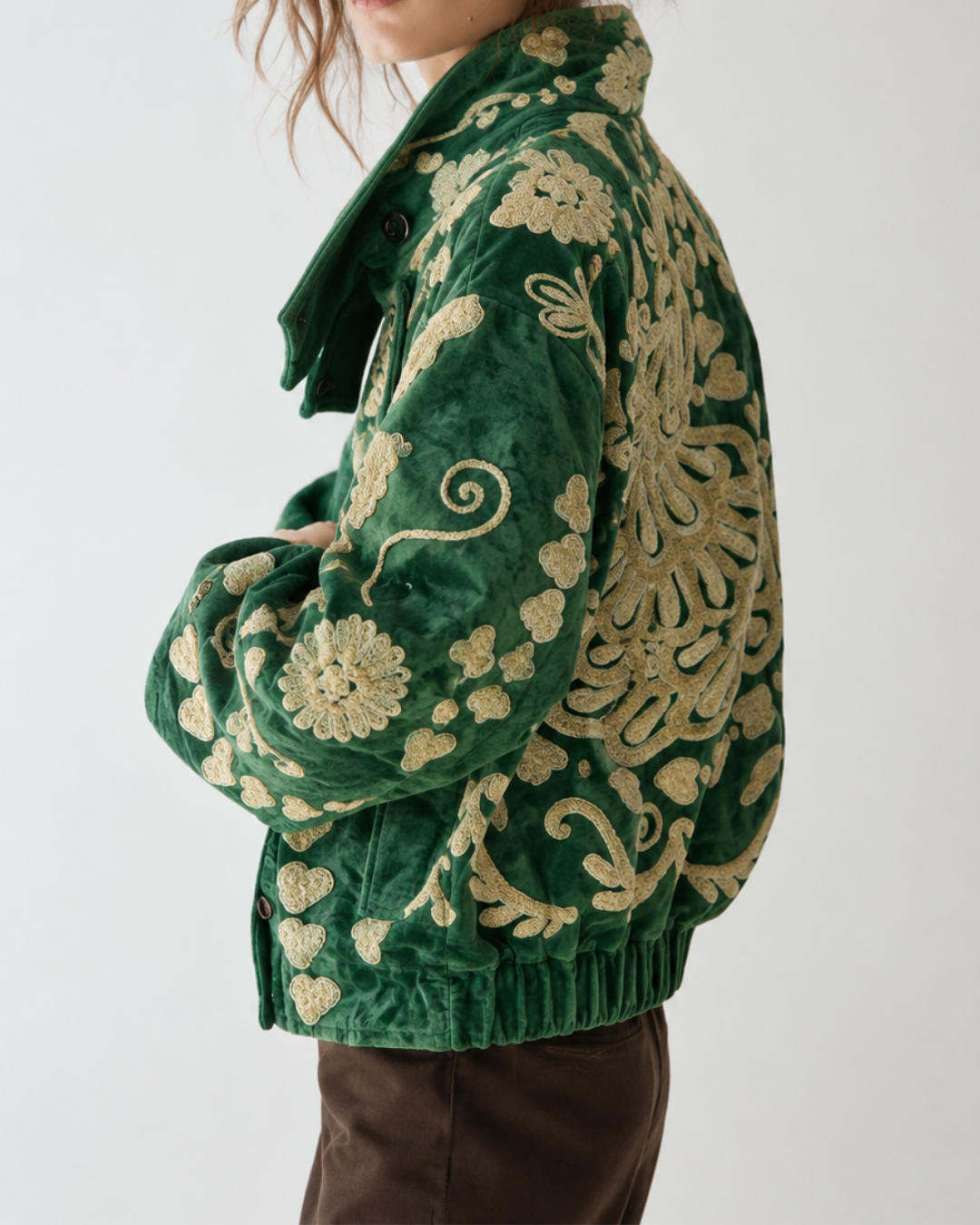 Dilruba Jacket (Unisex) – Emerald Green Ivory Embroidered Jacket