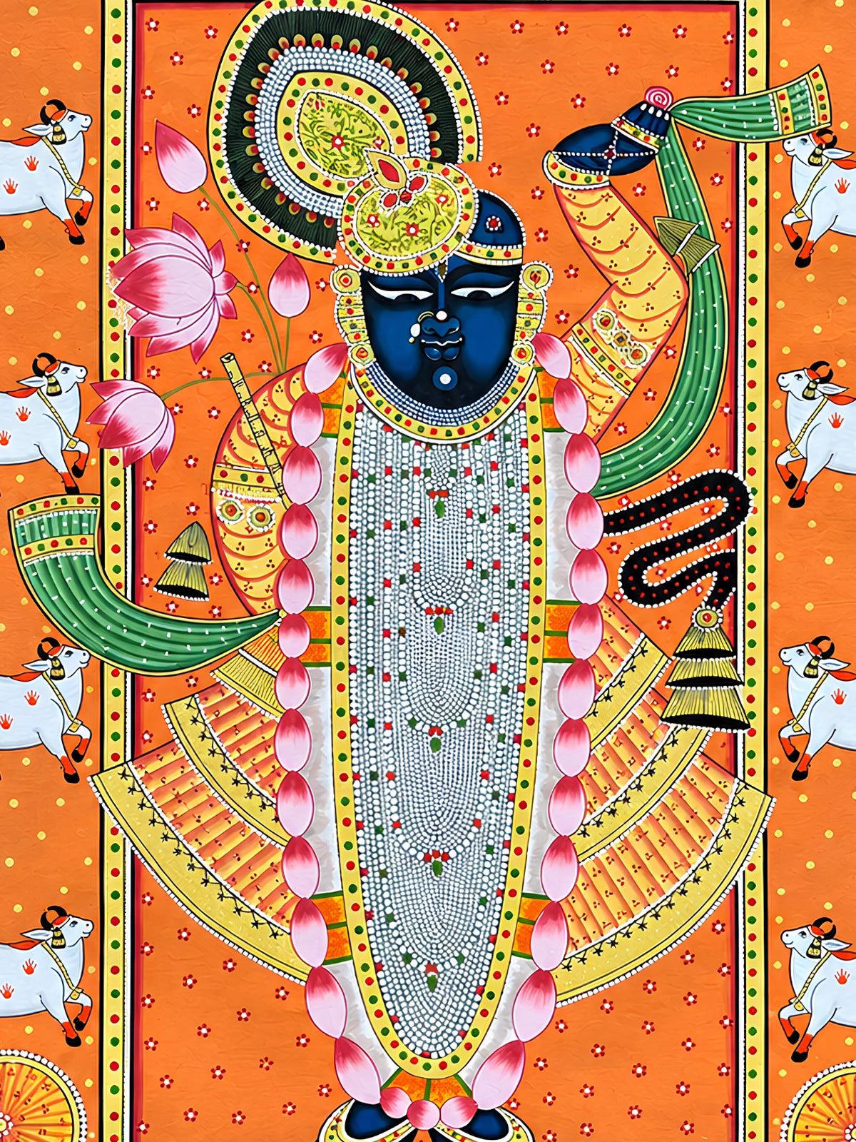 Handpainted – Pichwai – Shrinathji in Saffron Orange