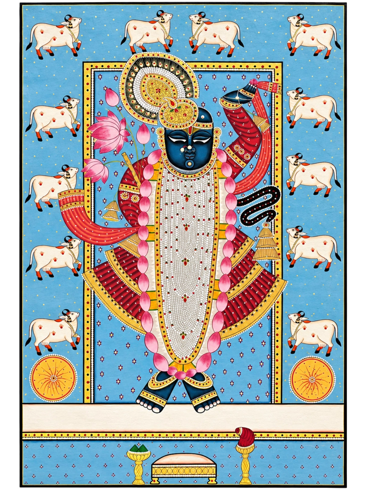 Handpainted – Pichwai – Shrinathji in Powder Blue