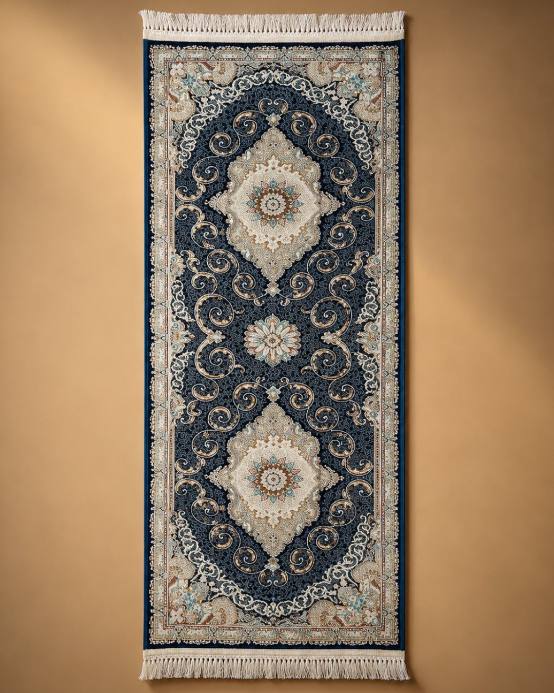 Noor Silk & Wool Blend Carpet – Cream Gilded Floral Scatter Runner