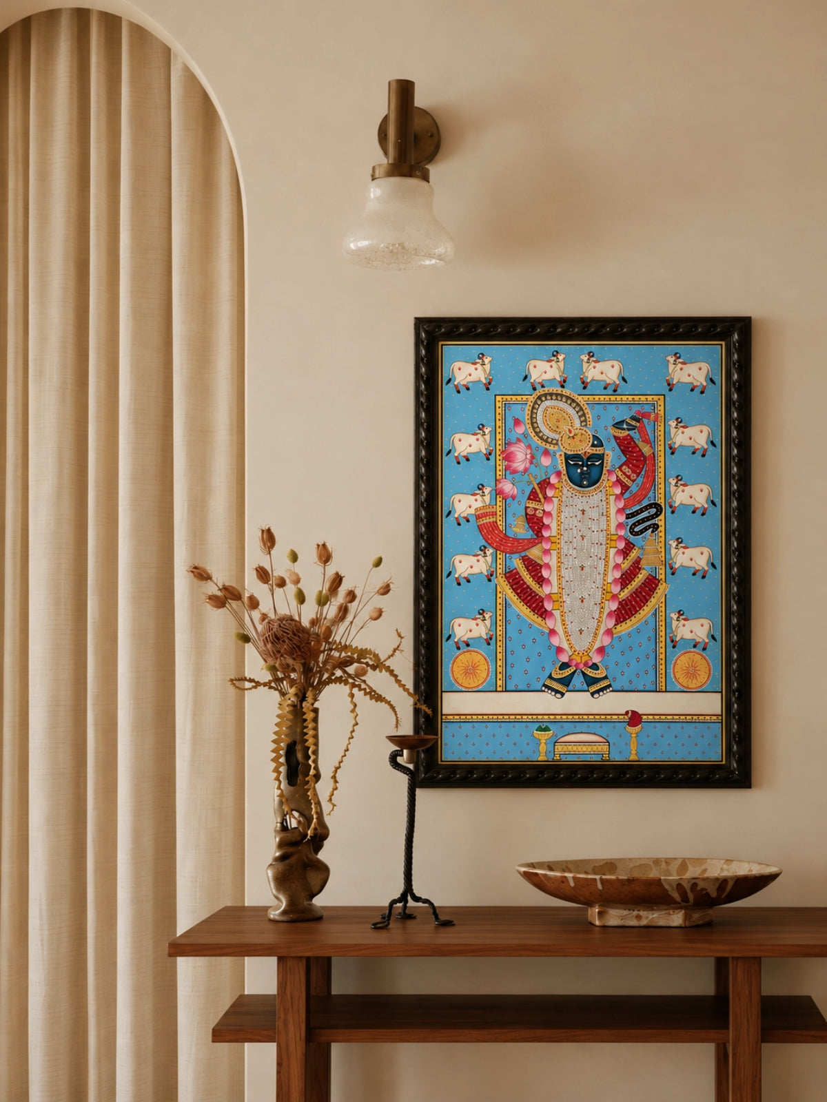 Handpainted – Pichwai – Shrinathji in Powder Blue