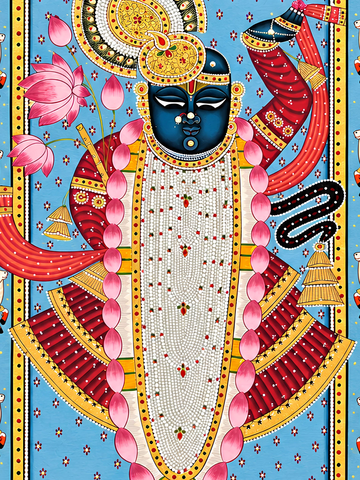 Handpainted – Pichwai – Shrinathji in Powder Blue