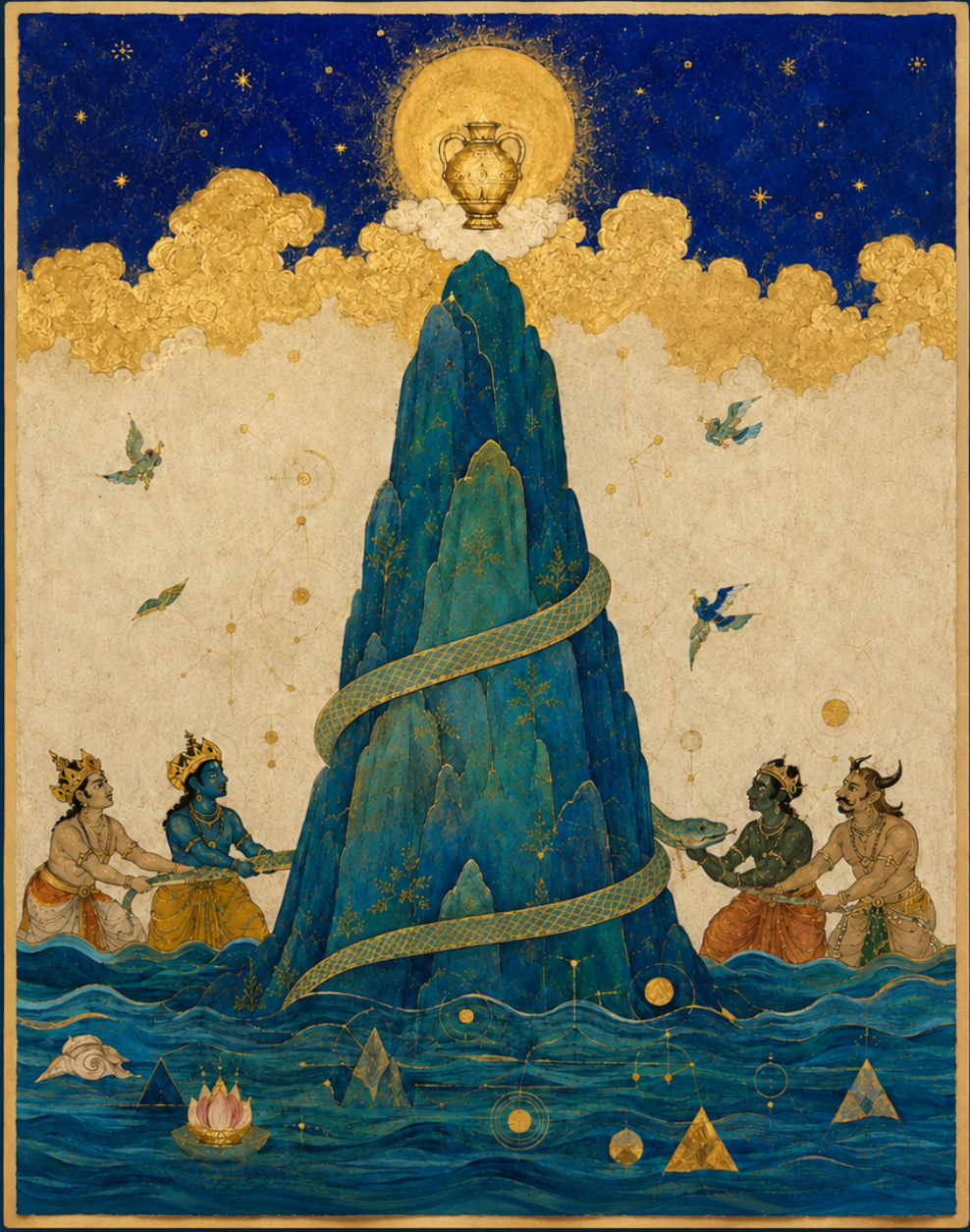 Manthan — The Churning of the Ocean of Milk, Canvas Cloth Print