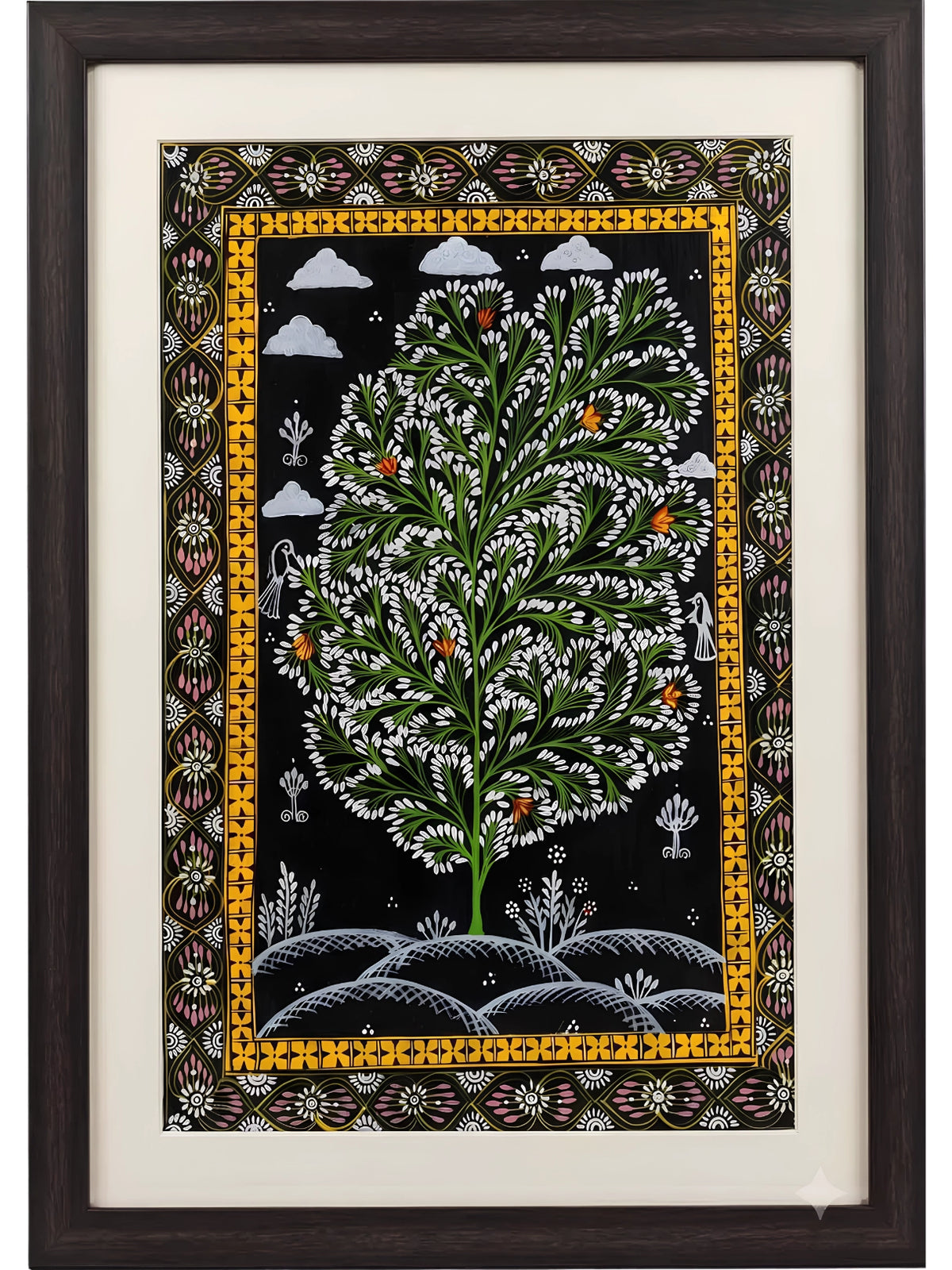 Handpainted – Tree of Life in Green and Ivory