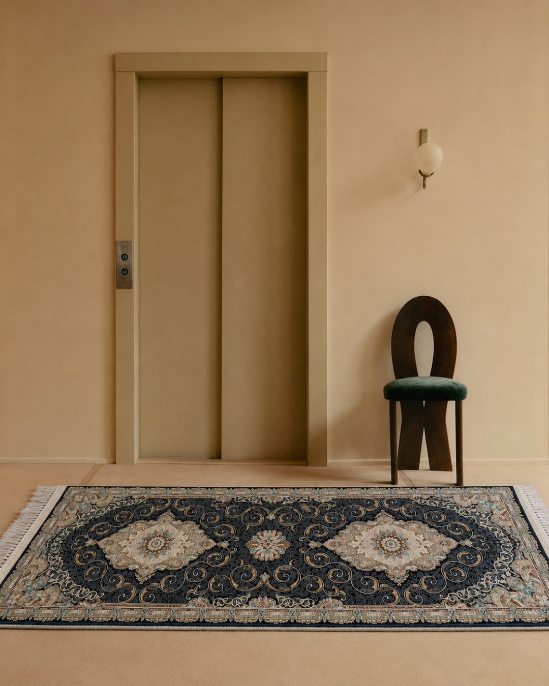 Noor Silk & Wool Blend Carpet – Cream Gilded Floral Scatter Runner