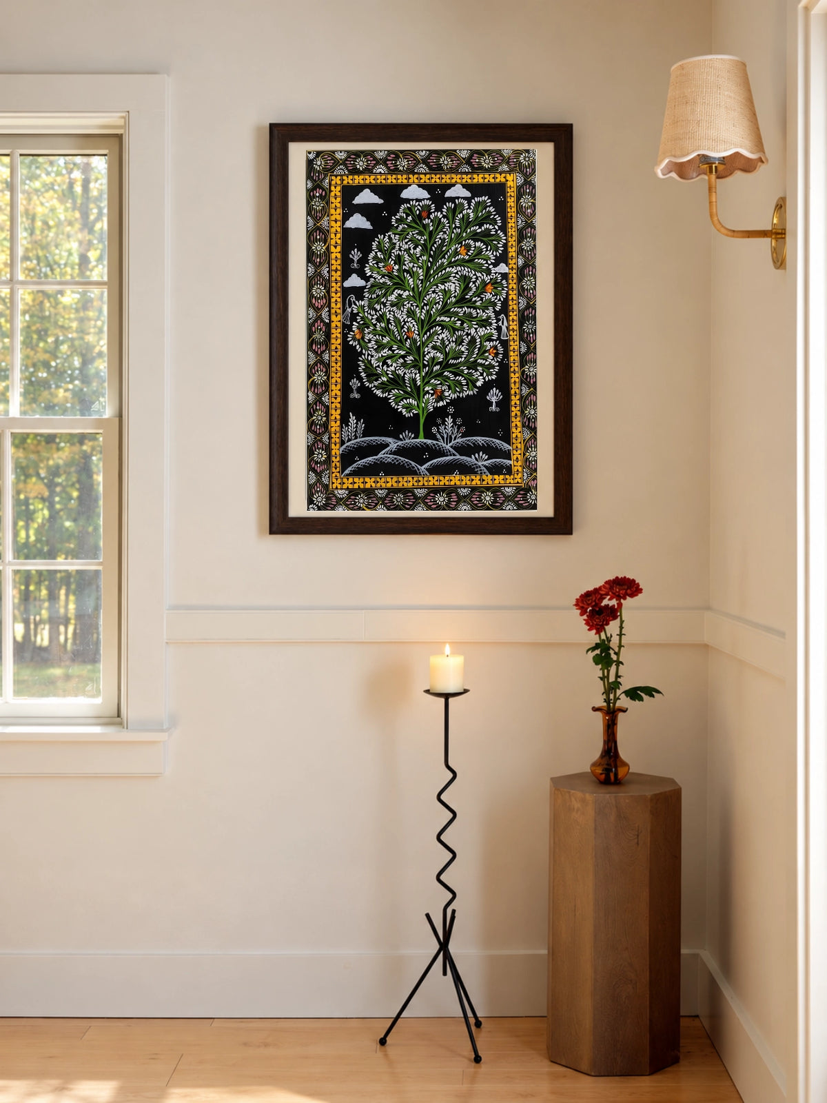 Handpainted – Tree of Life in Green and Ivory