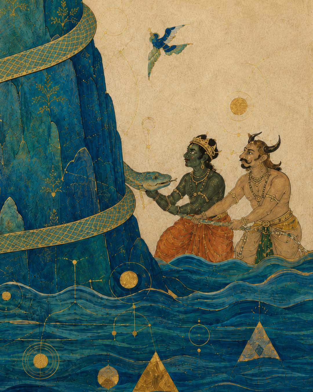 Manthan — The Churning of the Ocean of Milk, Canvas Cloth Print