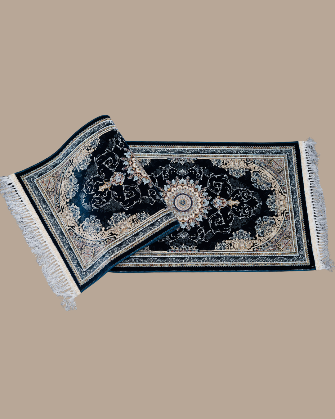 Mahtab Silk & Wool Blend Carpet – Midnight Double Medallion Runner