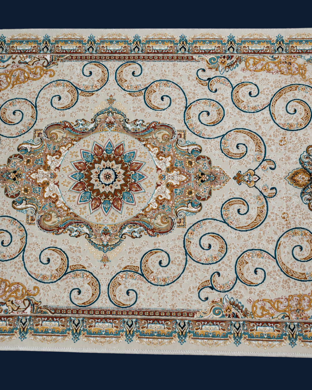 Sehar Silk & Wool Blend Carpet – Teal Rust Medallion Arabesque Runner
