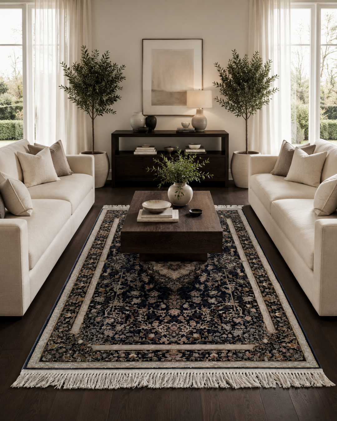 Shabhrang Silk & Wool Blend Carpet – Midnight Diamond Medallion