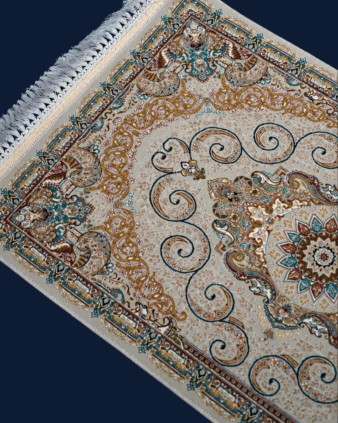 Sehar Silk & Wool Blend Carpet – Teal Rust Medallion Arabesque Runner