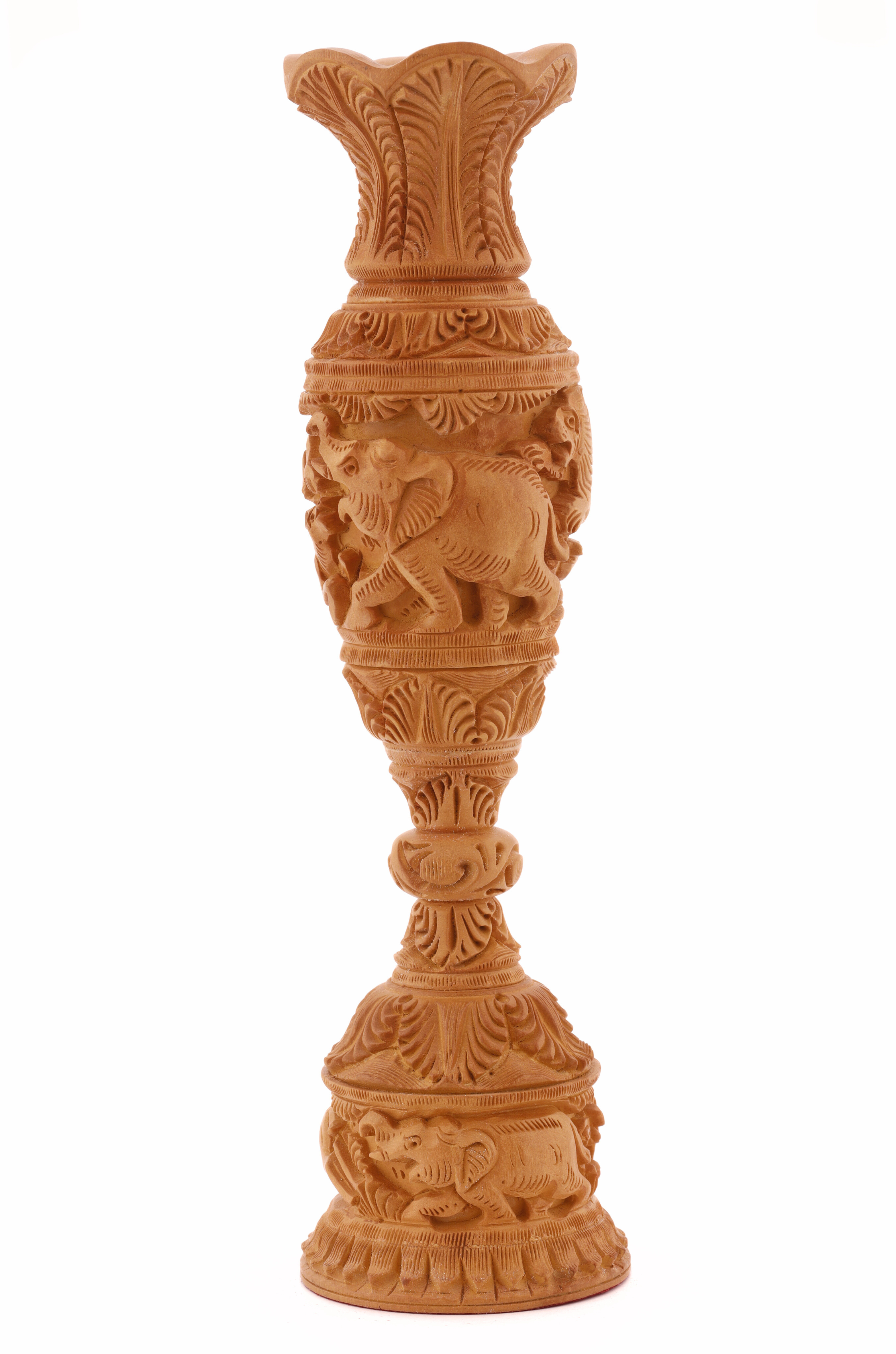 Wooden Vase With Animal Carvings