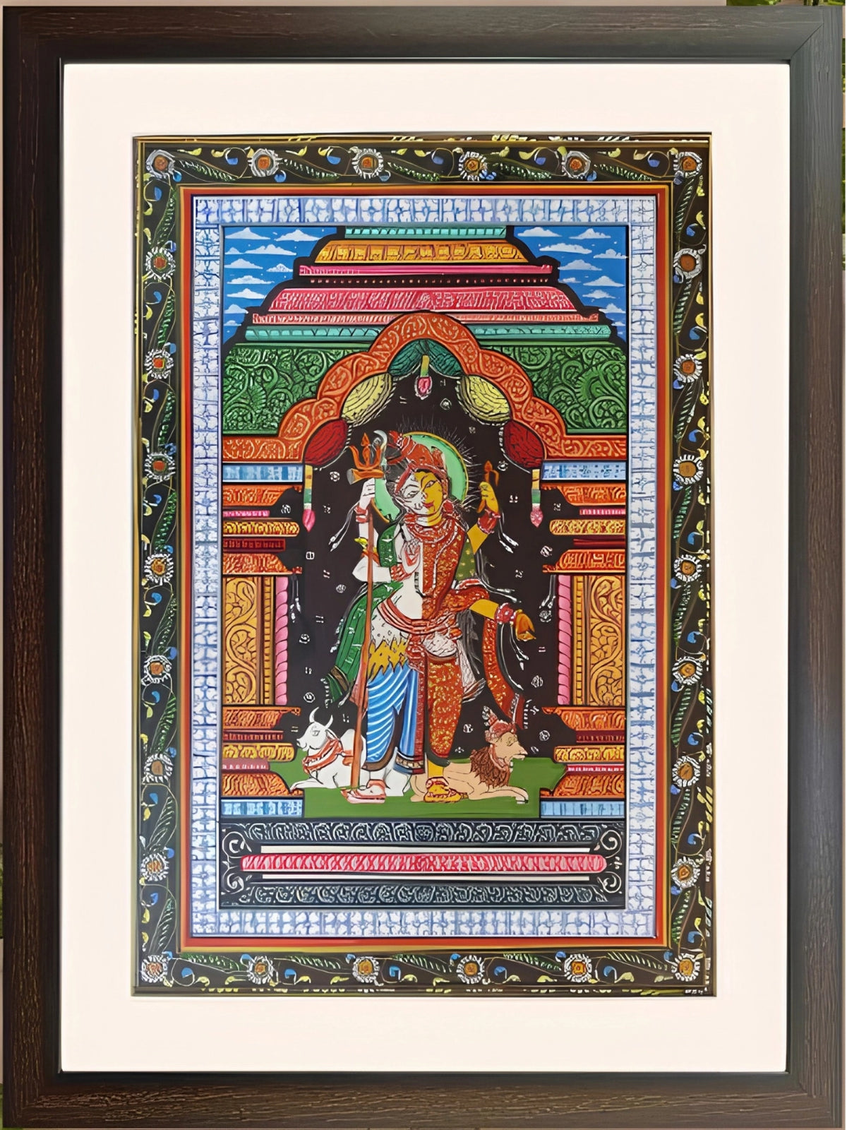 Handpainted – Pattachitra – Ardhanarishvara with Nandi and the Lion