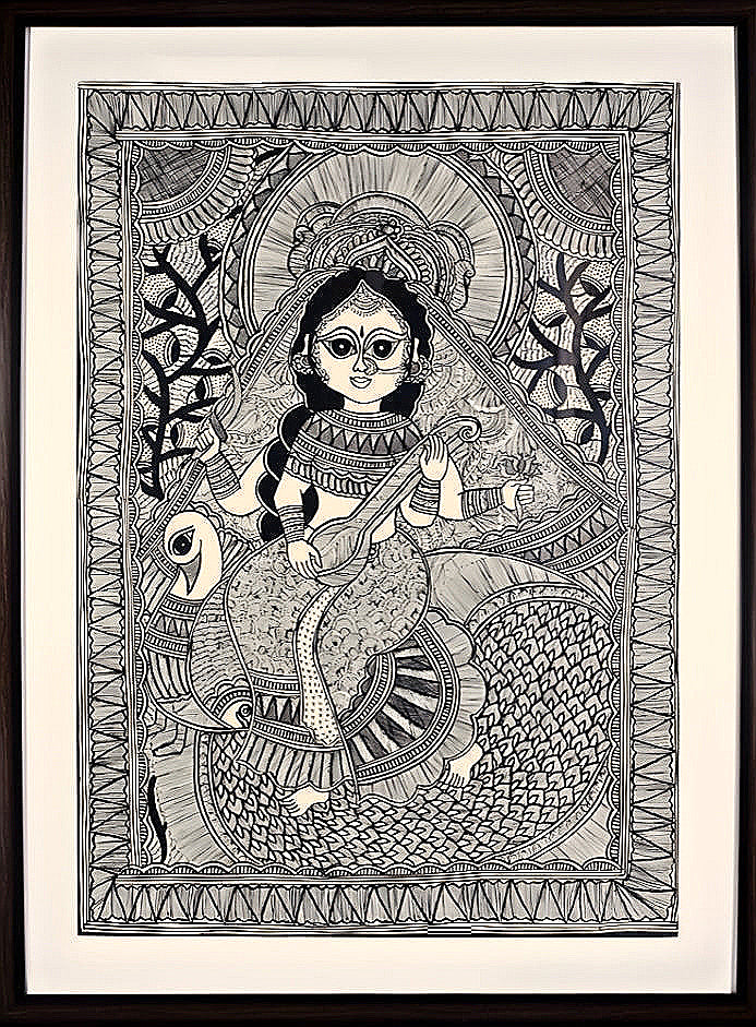Saraswati in Kachni Style – Madhubani Painting