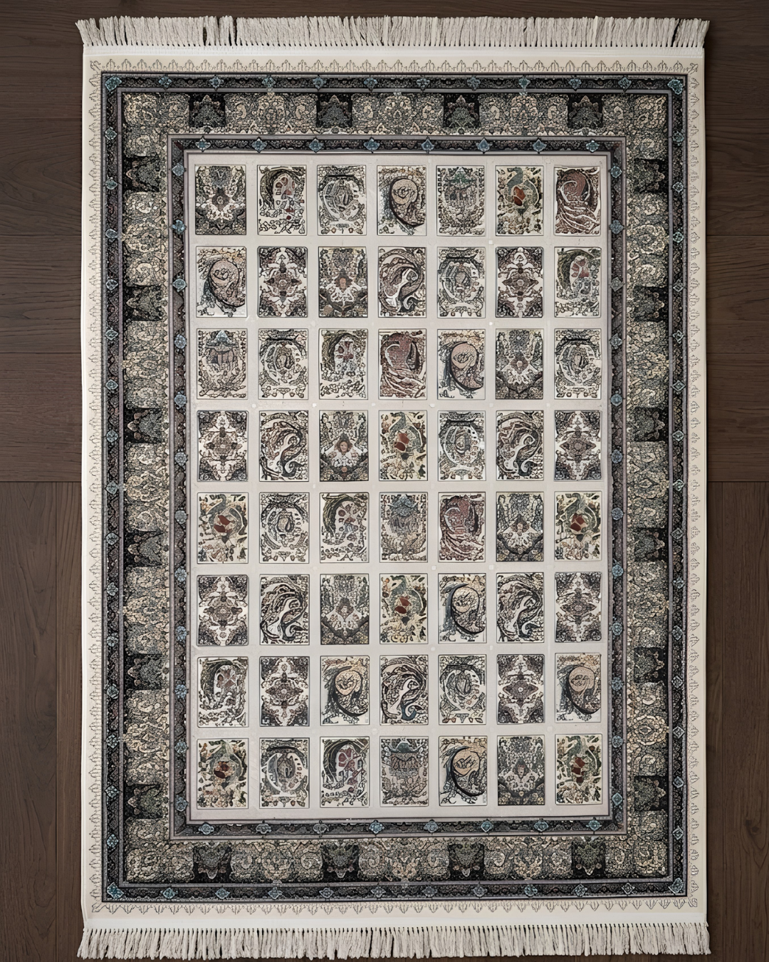Bostaan Silk & Wool Blend Carpet – Ivory Boteh Panel Grid
