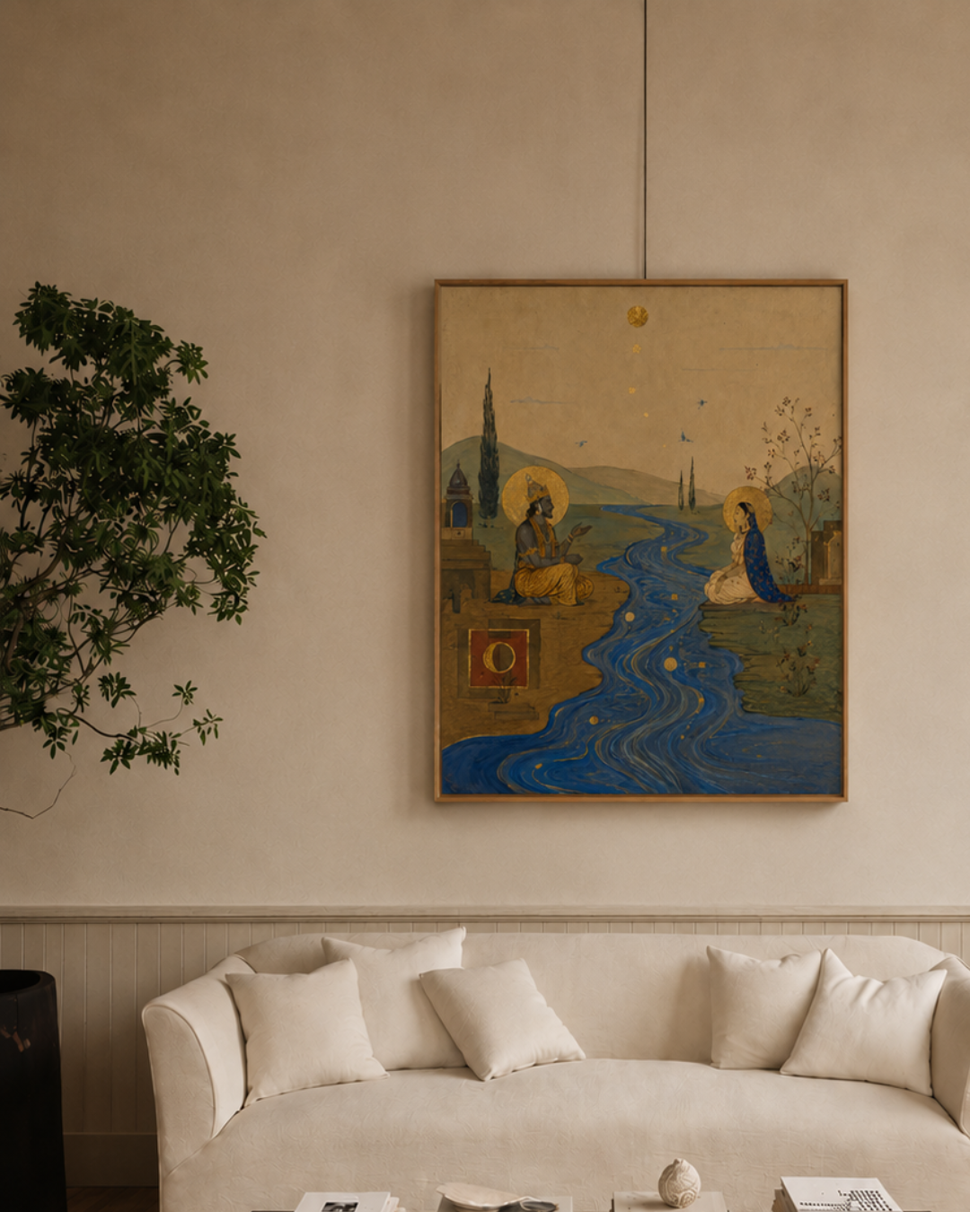 Tirtha — Yama and Yamuna at the Sacred River, Canvas Cloth Print