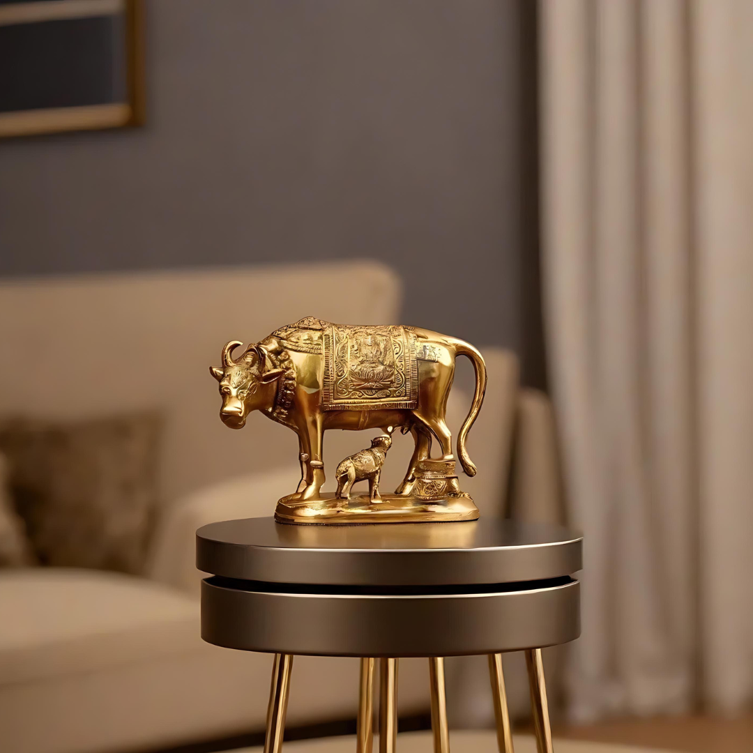 Brass 'Kamadhenu' Sculpture: Cow with Calf