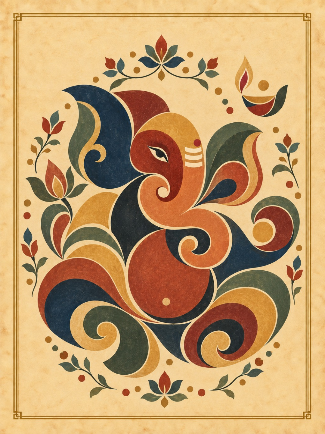 Rangoli Art Print – Ganesha and the Festive Diya