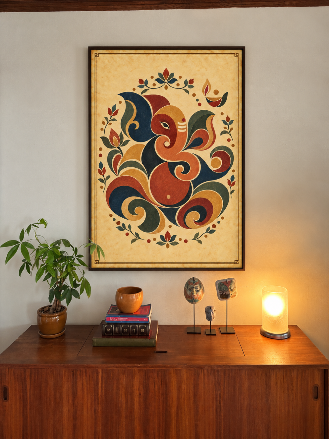 Rangoli Art Print – Ganesha and the Festive Diya
