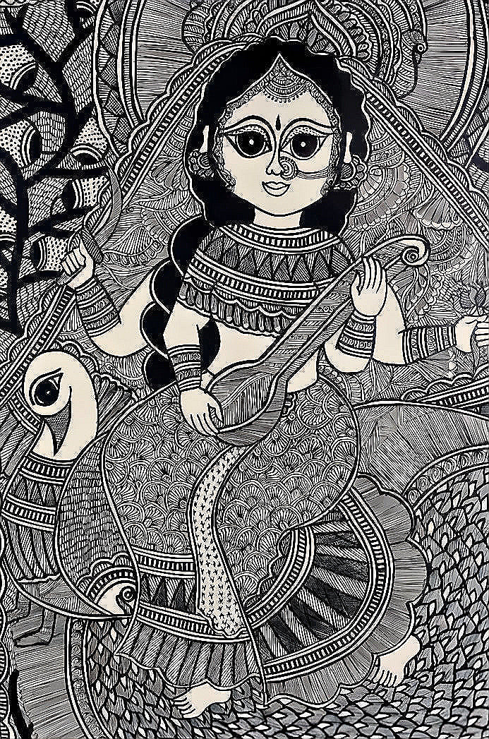 Saraswati in Kachni Style – Madhubani Painting